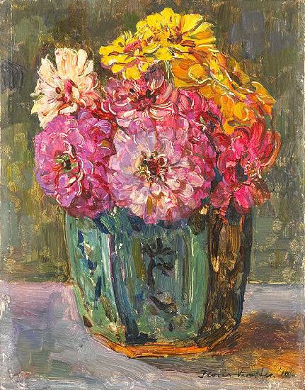 Floris Verster Stillife with zinnias in a ginger pot. Germany oil painting art